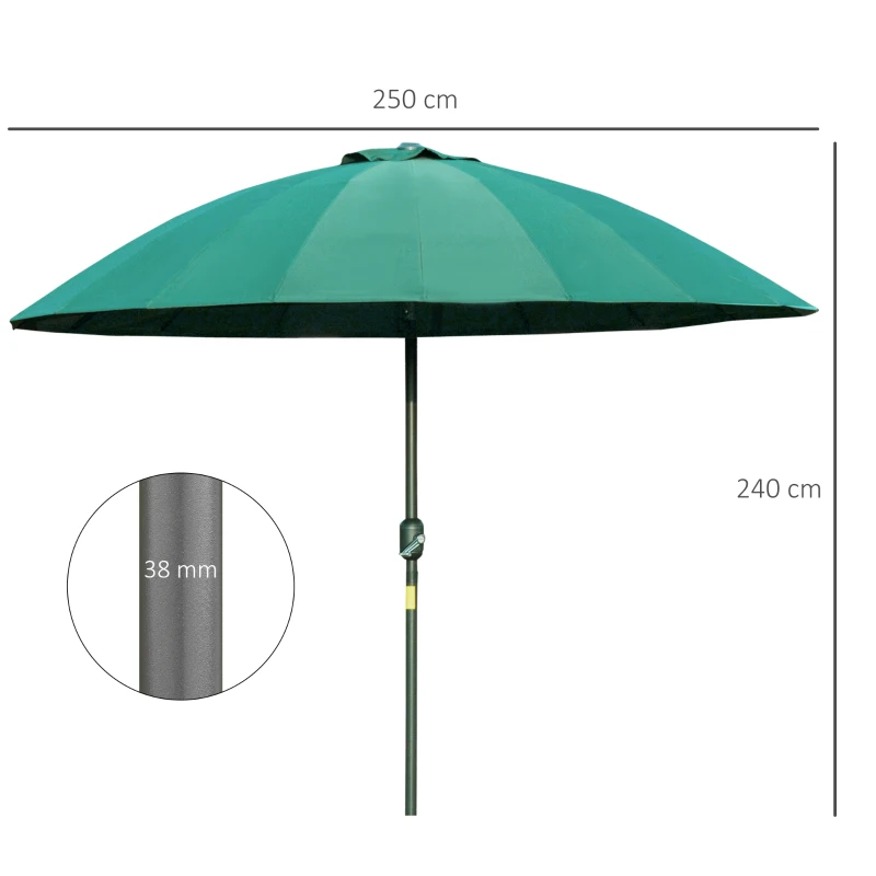 Outsunny Ombrellone da Giardino e Terrazza Ø2.5x2.5 m con Manovella, 18 Stecche e Testa Inclinabile, Verde