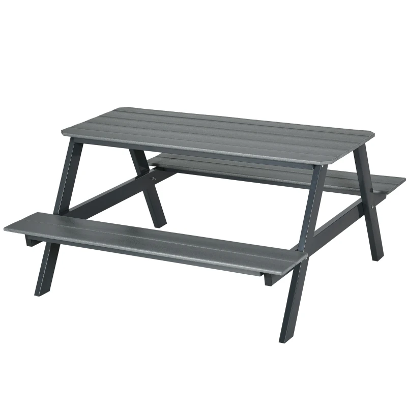 Outsunny Bierzeltgarnitur Sitzgruppe für 4 Personen 2-in-1 Design Biertisch mit 2 Bierbänken, dunkelgrau, 150x140x74 cm