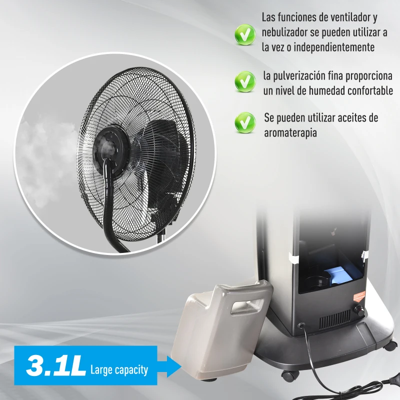 HOMCOM Ventilador Nebulizador Multidireccional Apto para Agua o Aceites Aromáticos con Programación de Apagado Automático Ф44.5x135cm