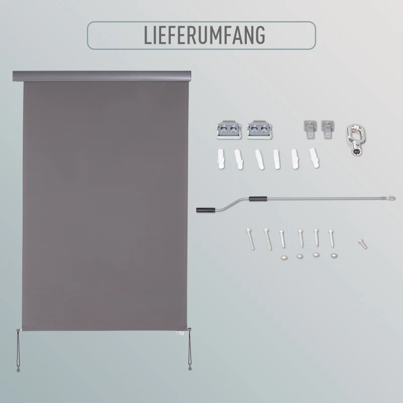 Outsunny Senkrechtmarkise Balkonmarkise Vertikalmarkise Windschutz Seitenrollo Sichtschutz mit Handkurbel Polyesterstoff+Aluminium Grau 200 x 120 cm