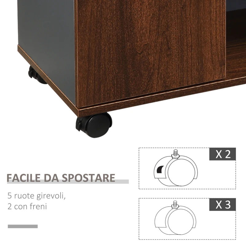 HOMCOM Mobiletto da Ufficio Armadietto Portadocumenti con Rotelle, Moderno per Casa Studio in Legno, Color Noce e Grigio,100x40x66cm