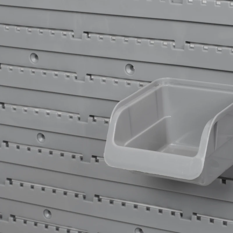 DURHAND Estantería de Pared para Herramientas 95x54 cm con 28 Cajas Apilables y Diferentes Ganchos Gris y Naranja