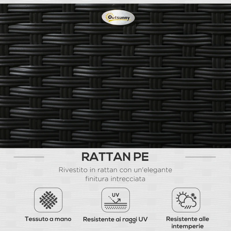 Outsunny Salotto da Giardino con 2 Poltrone e 2 Poggiapiedi in Rattan PE, Tavolino in Vetro, Nero
