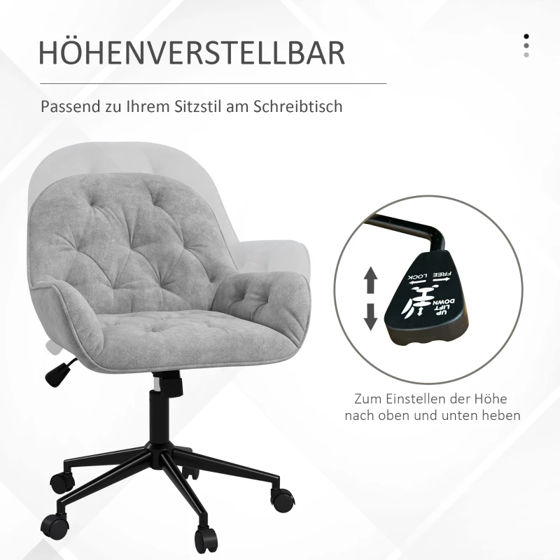 Vinsetto Bürostuhl Schreibtischstuhl Computerstuhl, höhenverstellbar, Samt-Optik, Grau