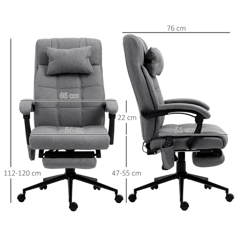 Vinsetto Silla de Masaje Reclinable con 6 Puntos de Masaje y 5 Modos Función de Calefacción Ajustable 66x76x112-120 cm Gris(m-3)