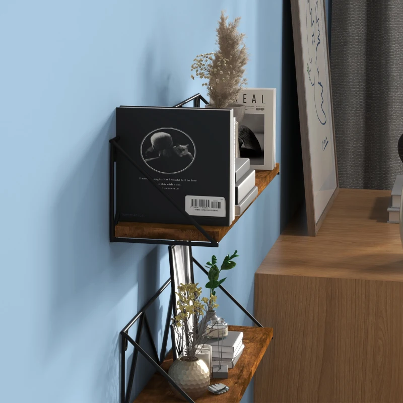 HOMCOM Set de 3 Estantes Flotantes para Salón Dormitorio Pasillo 30x12x12cm 40x12x12cm 50x12x12cm Marrón Rústico y Negro