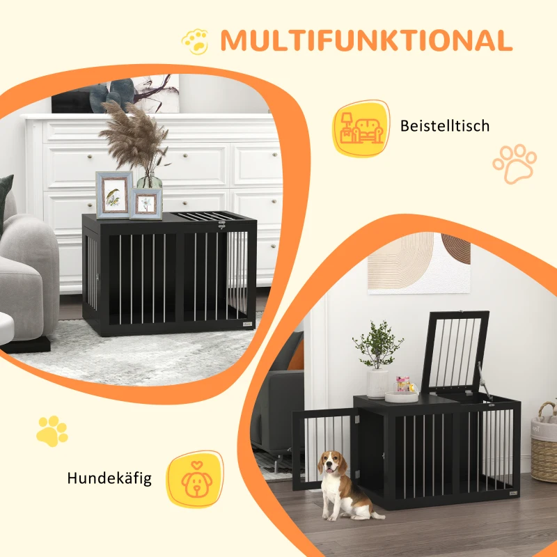 PawHut Hundekäfig Hundebox Hundetransportbox, 2 Türen, verriegelbar, Stahlgitter, 80 cm x 50 cm x 56,5 cm, Schwarz(m-4)