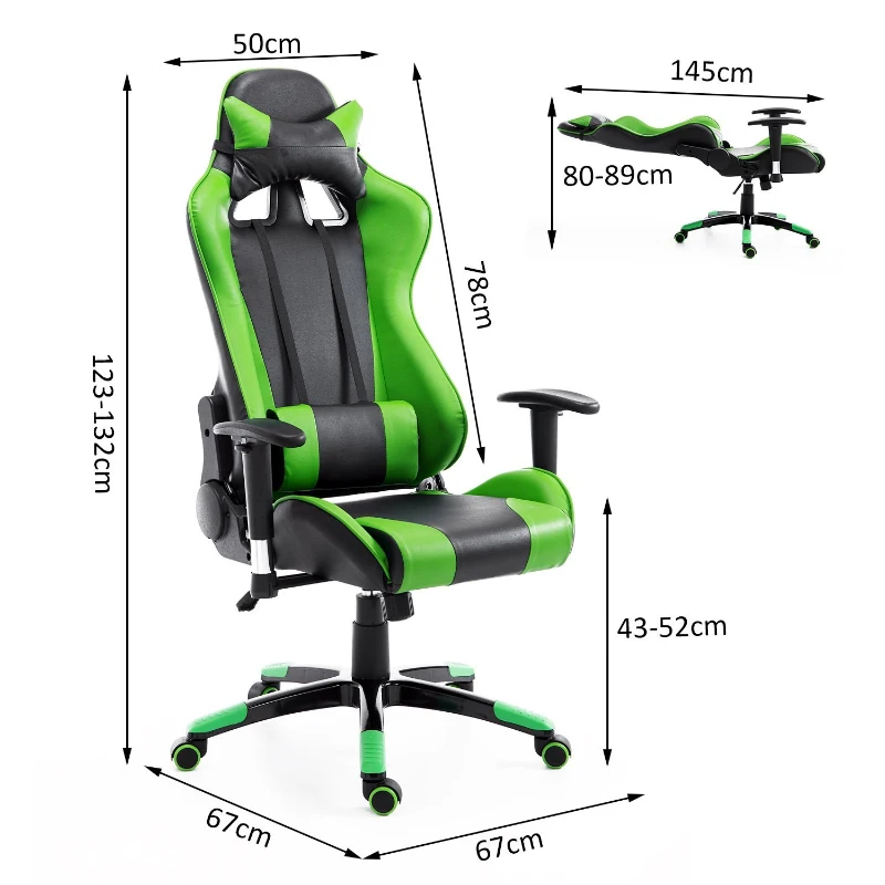 HOMCOM Silla de Oficina Silla Ergonómico Reclinable y Basculante Altura Ajustable Giratorio con Ruedas Reposacabezas y Soporte Lumbar Carga 120 kg 67x67x123-132 cm Verde