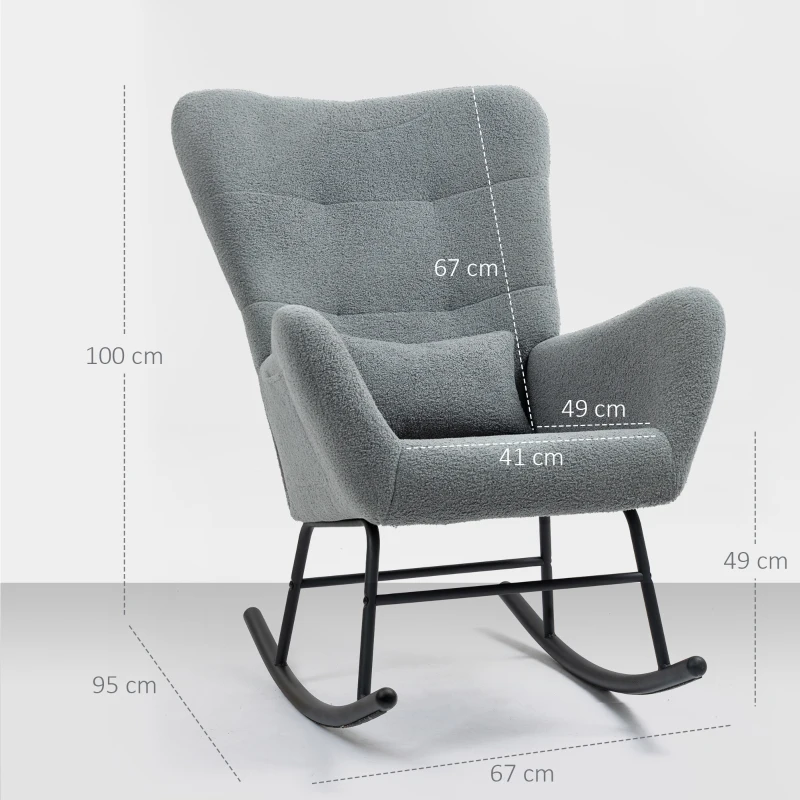 HOMCOM Schommelstoel, Pluizige Bekleding, Lendekussen, Antislip, Tot 120 kg, Grijs(m-3)