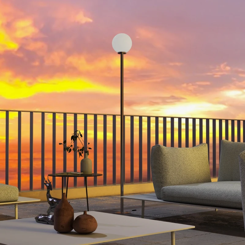 Outsunny Lampioncino da Giardino Impermeabile con Palo in Acciaio e Paralume Rotondo, Ø25x223Acm, Crema