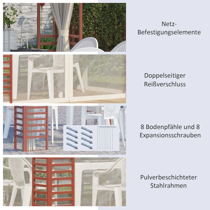 Outsunny Gartenpavillon, bis 15 Personen, Softtop, Fliegennetze, Stahlrahmen, beige, 296 x 296 x 260 cm