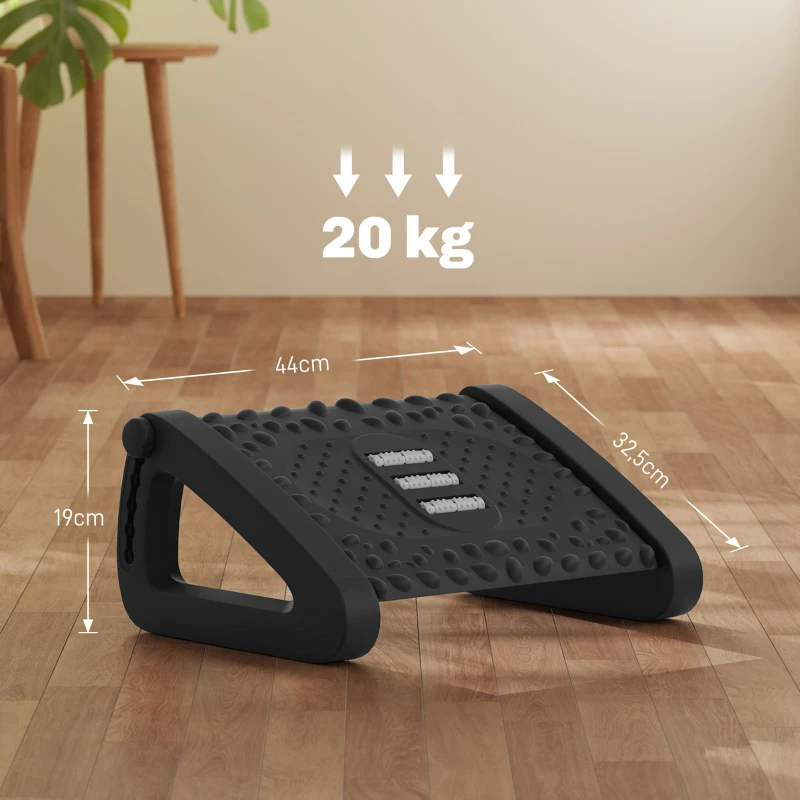 HOMCOM Fußstütze für den Schreibtisch, höhenverstellbarer Fußhocker mit Massage-Oberfläche und Rollen, Kunststoff, Schwarz