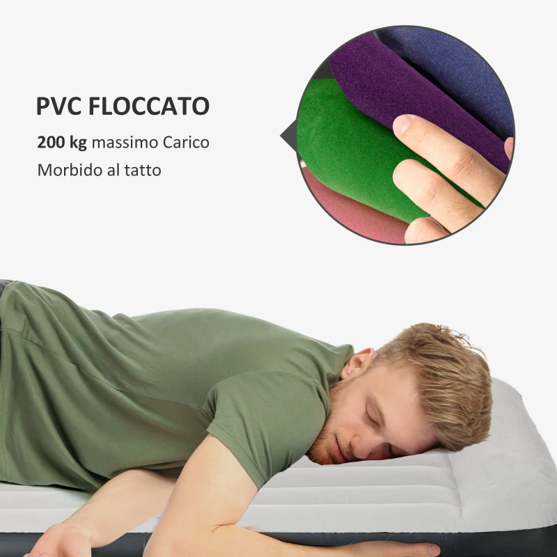 Outsunny Materasso Gonfiabile Matrimoniale con Cuscino Integrato, Pompa e Borsa, 152x203x30cm, Grigio