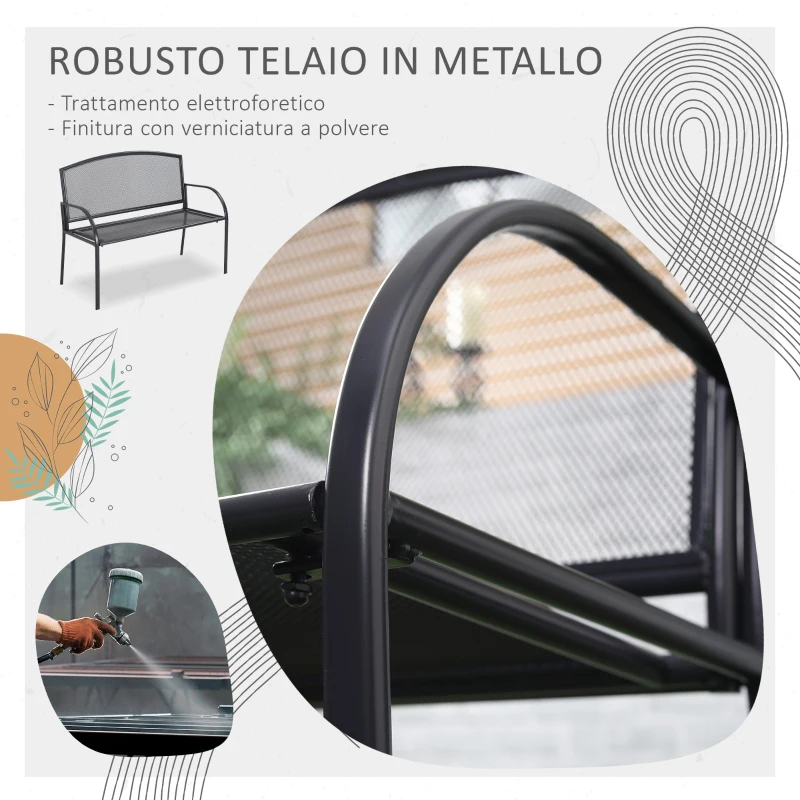 Outsunny Panchina da Giardino 2 Posti in Acciaio con Braccioli, 110.5x53.5x89cm, Grigio