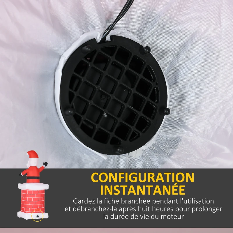 HOMCOM Père Noël gonflable avec cheminée lumineux LED hauteur 210 cm polyester imperméable rouge blanc noir