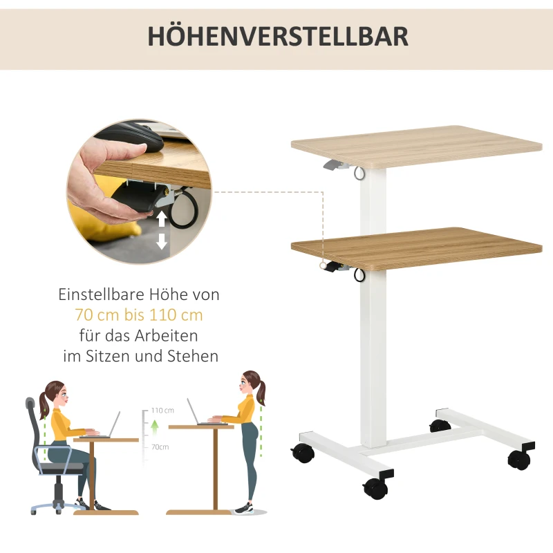 HOMCOM Stehpult Höhenverstellbar inkl. 4 Rollen C-Form 65 cm x 48 cm x 70-110 cm  Natur + Weiß