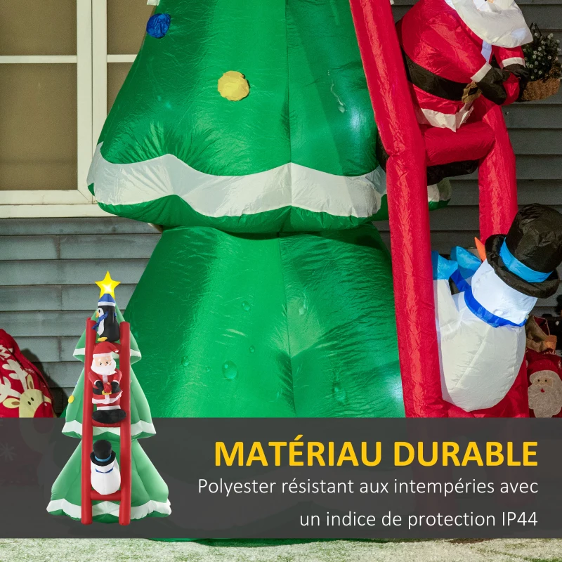 Outsunny Décoration Noêl Extérieur Gonflable 247 cm avec lumières LED, sapin gonflable avec Père Noël, pingouin et bonhomme de neige pour Jardin, pelouse, terrasse, fête