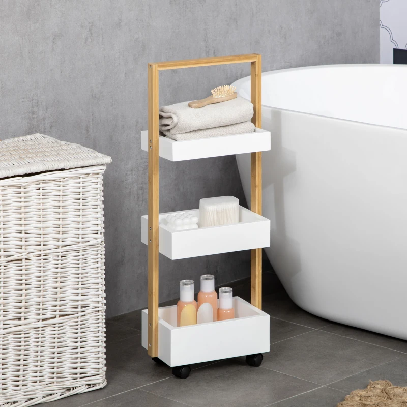 HOMCOM Chariot de rangement à 3 niveaux desserte montage facile pour salle de bain cuisine bureau 28 x 18 x 75 cm blanc