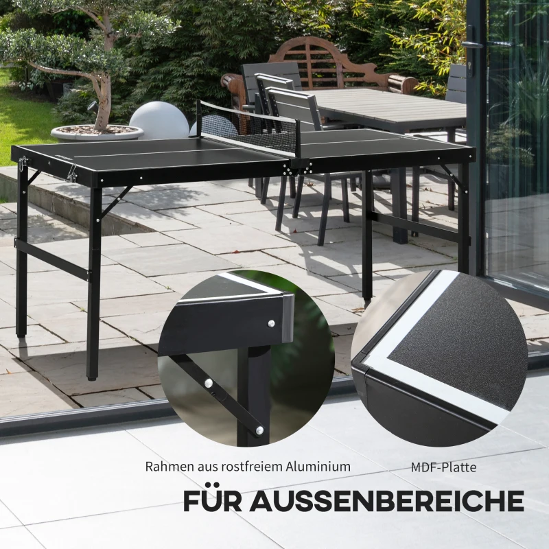 SPORTNOW Tischtennisset, faltbar, Schloss und Griff, Aluminiumrahmen, 152x76x72 cm, Schwarz(m-5)