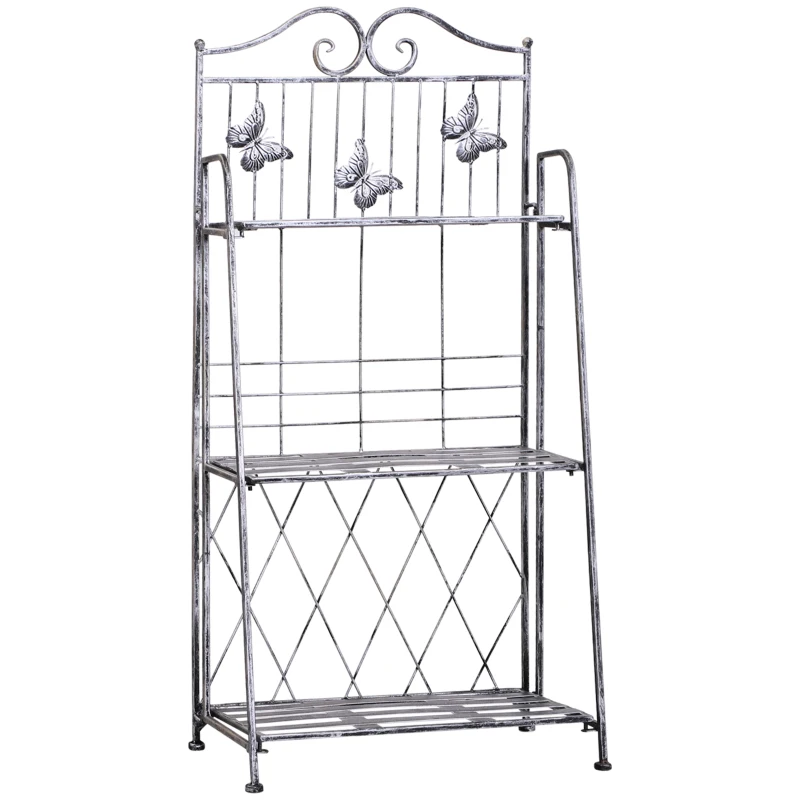 Scaffale Fioriera 3 Ripiani Pieghevole da Giardino Balcone, Metallo, Argento, 44x25x96 cm