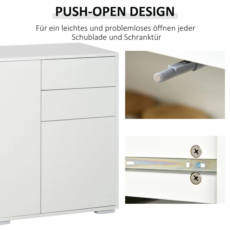 HOMCOM Standschrank Aufbewahrungsschrank Mehrzweckschrank Aktenschrank Kommode 2 Schublade 3 Türen E1 Spanplatte Weiß 117 x 36 x 74 cm