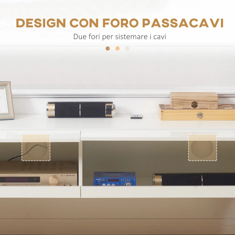 HOMCOM Mobile TV Sospeso 65" max in Truciolato con 2 Armadietti a Ribalta e Luci LED, 150x40x30 cm