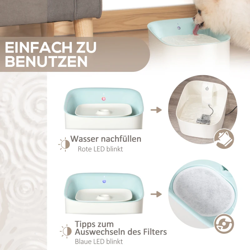 PawHut Trinkbrunnen für Haustier 3L Katzenbrunnen mit Infraroterkennung Katzentrinkbrunnen 3 Modi Smart Hunde Wasserbrunnen Leiser automatisch ABS Weiß+Blau 21 x 20 x 18 cm