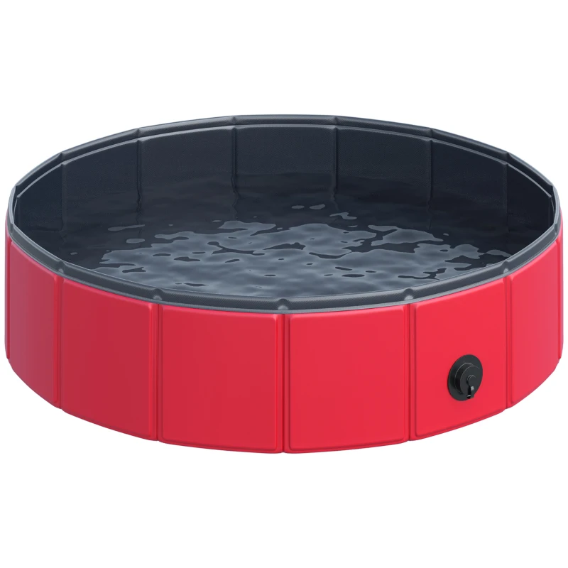 PawHut Piscina Plegable para Perros Gatos Ø80x20 cm Bañera Portátil para Mascotas PVC Antideslizante Múltiples Usos Color Rojo