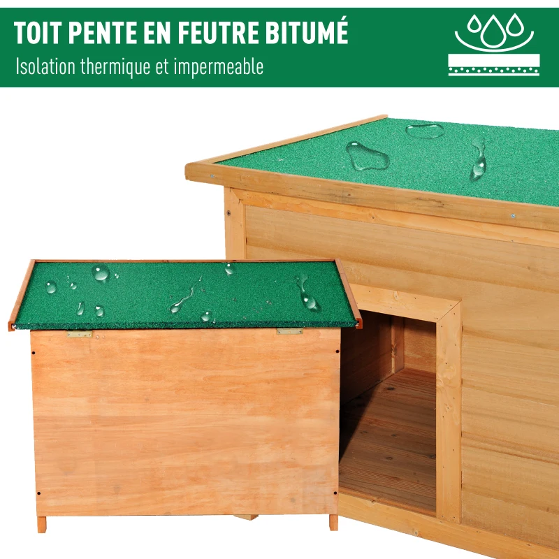 PawHut Niche pour chien chat en bois sur pied chenil toit ouvrant bitumé pin massif pré-huilé 85 x 58 x 58 cm