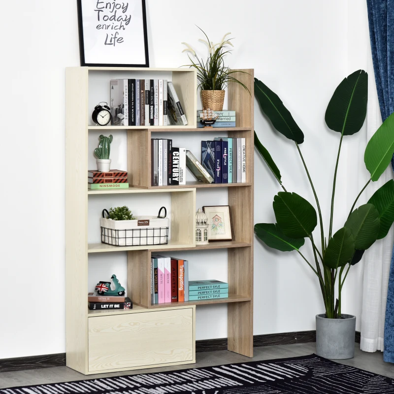 HOMCOM Étagère chic bibliothèque 141L x 29l x 176H cm porte battante blanc chêne