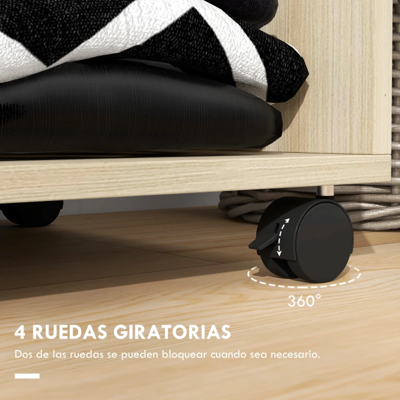 HOMCOM Armario Ropero con Ruedas Barra y Estantes para tener Ropa Colgada y Doblada 60x40x128 cm Natural