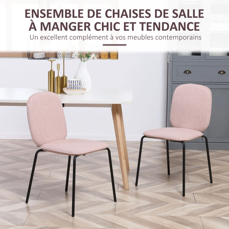 HOMCOM Lot de 2 chaises de salle à manger design moderne en tissu aspect lin et piètement métal 50 x 56 x 83 cm noir