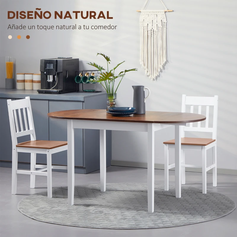 HOMCOM Mesa de Cocina Plegable de Madera Mesa de Comedor Extensible con Hojas Abatibles Carga 50 kg 140x70x75 cm Marrón
