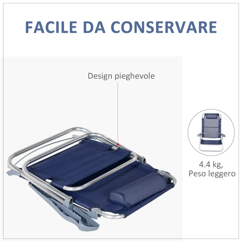 Outsunny Set 2 Sedie da Pesca Pieghevoli e Reclinabili su 6 Livelli con Poggiatesta Imbottito, 62x65x80 cm