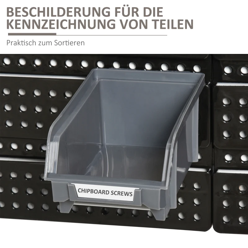 DURHAND Aufbewahrungs-System Wandregal mit Stapelboxen, 30 Boxen, 2 Lochplatten, 37,5 cm x 18 cm x 63 cm, Rot + Grau+ Schwarz