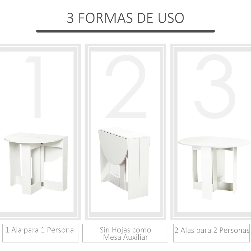 HOMCOM Mesa Plegable de Comedor Mesa de Cocina Plegable con 2 Alas Abatibles Mesa Plegable para 2-4 Personas 104x76x73,7 cm Blanco