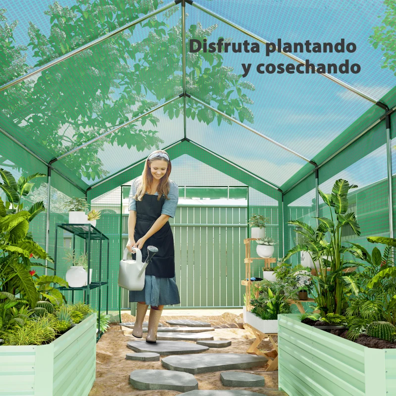 Outsunny Invernadero de Túnel 6x3x2,8 m con 6 Ventanas Cubierta de PE Anti-UV y 2 Puertas Enrollables con Cremallera Verde