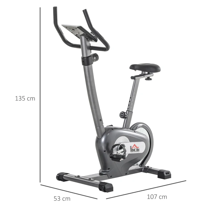 HOMCOM Indoor Magnetic Exercise Bike 10-Level Adjustable Magnetic Resistance Cardio Workout Cycling Bike Trainer, 8kg Flywheel, LCD Display, and Adjustable Seat Height Grey