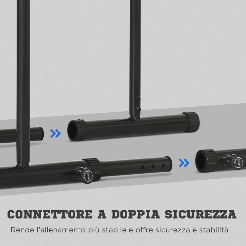 SPORTNOW Barra per Dip in Acciaio ad Altezza Regolabile con 6 Lunghezze Regolabili, 90-102x65x80-90 cm, Nera