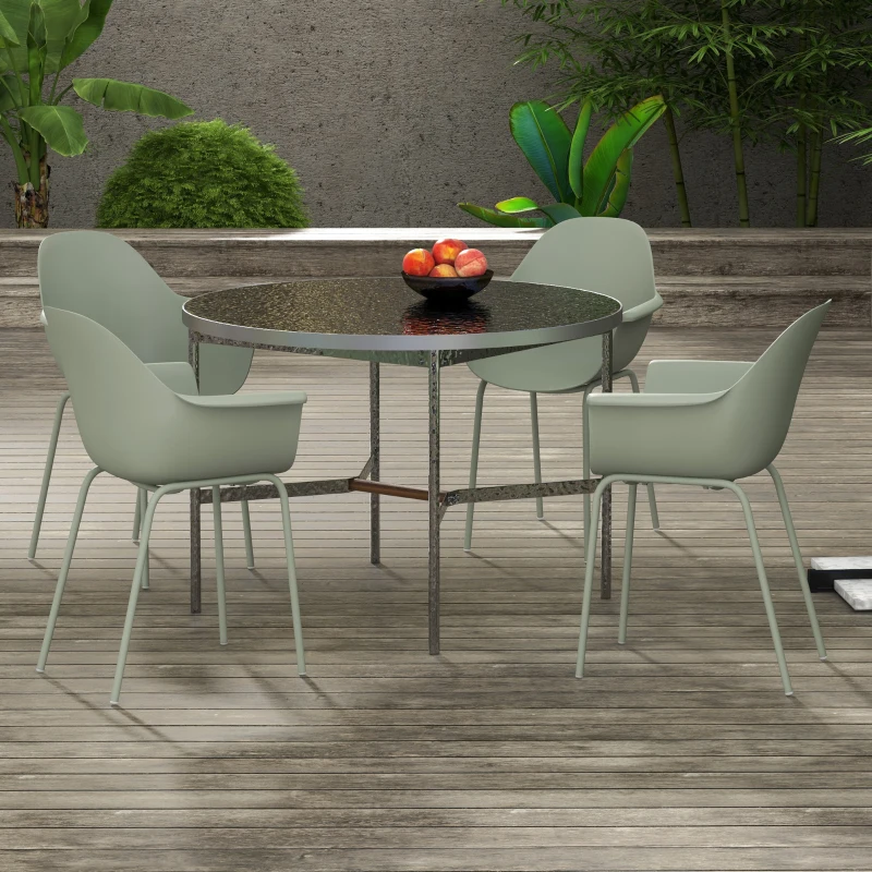 Outsunny Set 4 Sedie da Giardino con Piedini Antiscivolo, in PP e Acciaio, 59x55x84 cm, Verde