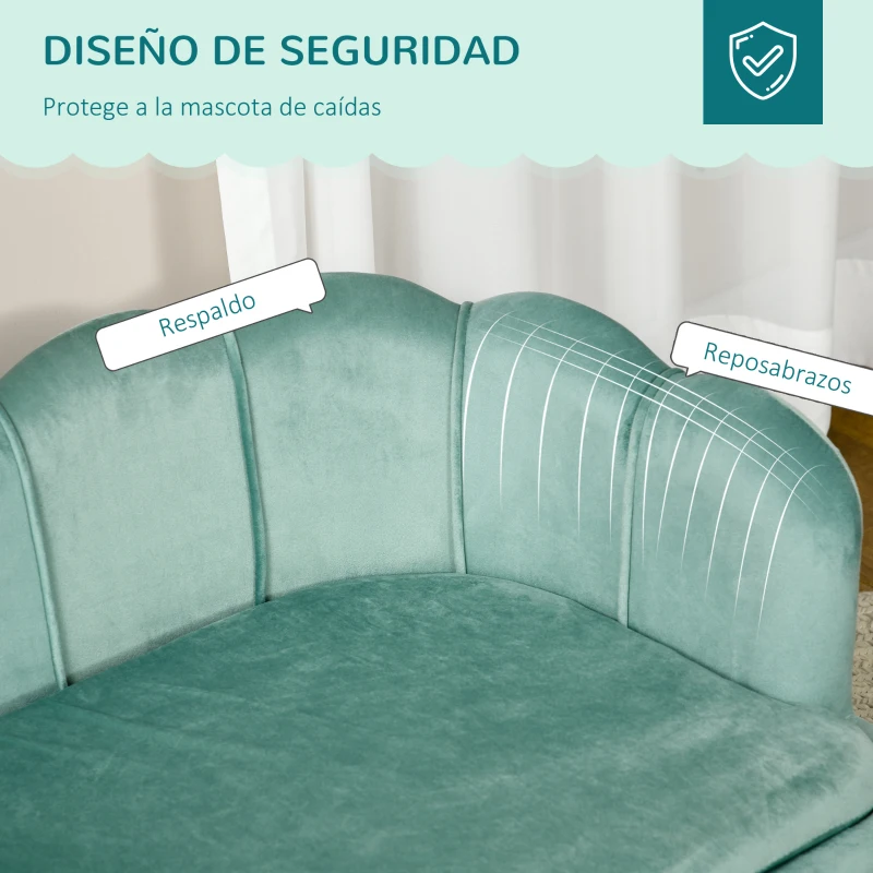 PawHut Sofá para Perros Medianos Sofá Cama para Mascotas Tapizado en Terciopelo con Patas de Madera 98,5x60,5x35,5 cm Verde