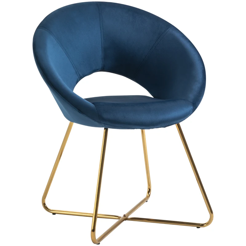 HOMCOM Esszimmerstuhl Wohnzimmerstuhl Bürostuhl Schminkstuhl modern samt blau Loungesessel mit goldenen Beinen ergonomische Sitzen bis 120kg belastbar Stahl 68 x 54 x 84 cm