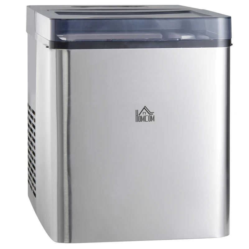 HOMCOM Eiswürfelmaschine, 2, 1 Liter Wasser, 15 kg in 24 h, Selbstreinigend, Weiß, inkl. Eiswanne + Eisschaufel