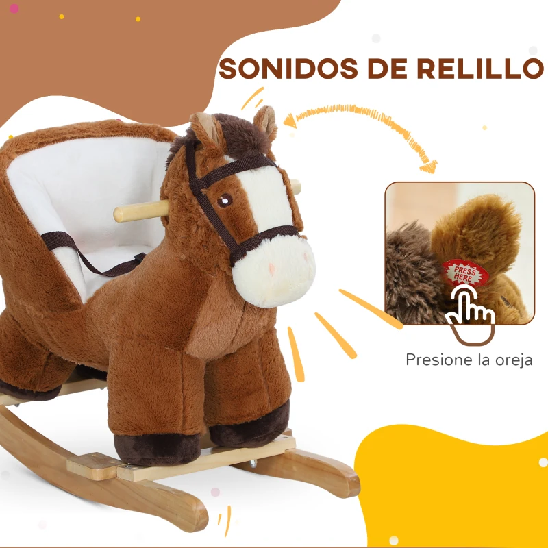 AIYAPLAY Caballo Balancín para Niños de 18-36 Mesas con Sonido Asas Cinturón de Seguridad Carga 25 kg 68x33x45 cm Marrón