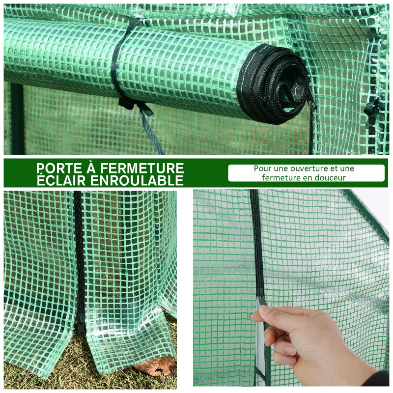 Outsunny Serre de jardin PE, serre de balcon, bâche renforcée 140 g/m², châssis en acier, porte zippée enroulable, pour légumes plantes fleurs, intérieur et extérieur, 100 x 50 x 150 cm, vert