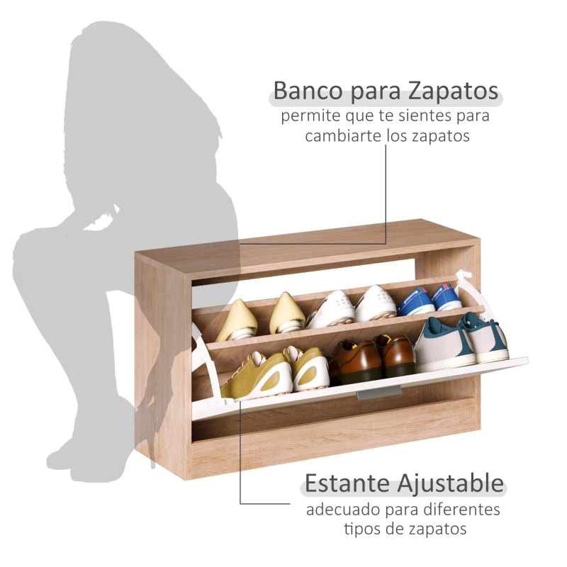 HOMCOM Conjunto de Muebles de Entrada Recibidor Pasillo Set de 3 Piezas Zapatero Espejo Perchero con 4 Ganchos para Colgar Ropa 80x27x46,5cm Madera