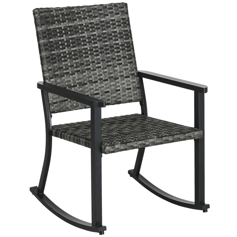 Outsunny Outdoor Schaukelstuhl, Rattanoptik, rostfreies Stahlgestell, 62 x 75 x 95 cm, Grau/Schwarz