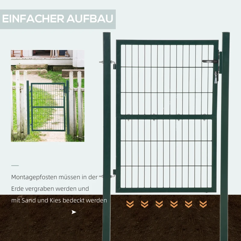 HOMCOM Gartentor Gartentür Zauntor Hoftür aus Stahl mit Griff Schloss und Schlüsseln 97 x 170 cm Grün