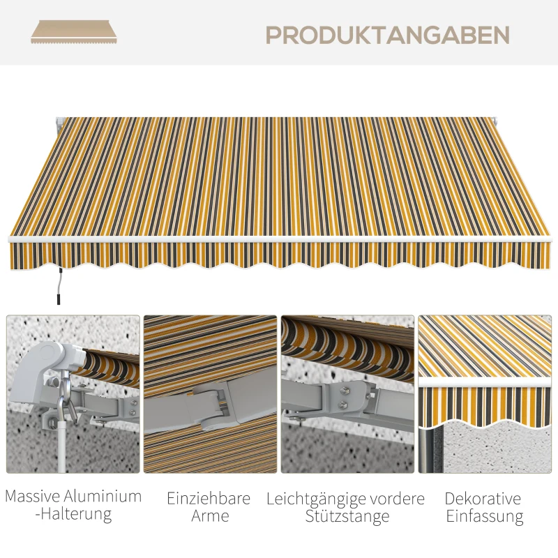 Outsunny Markise Sonnenschutz Sonnendach, 3, 5 m x 2,5 m, Gelb + Grau