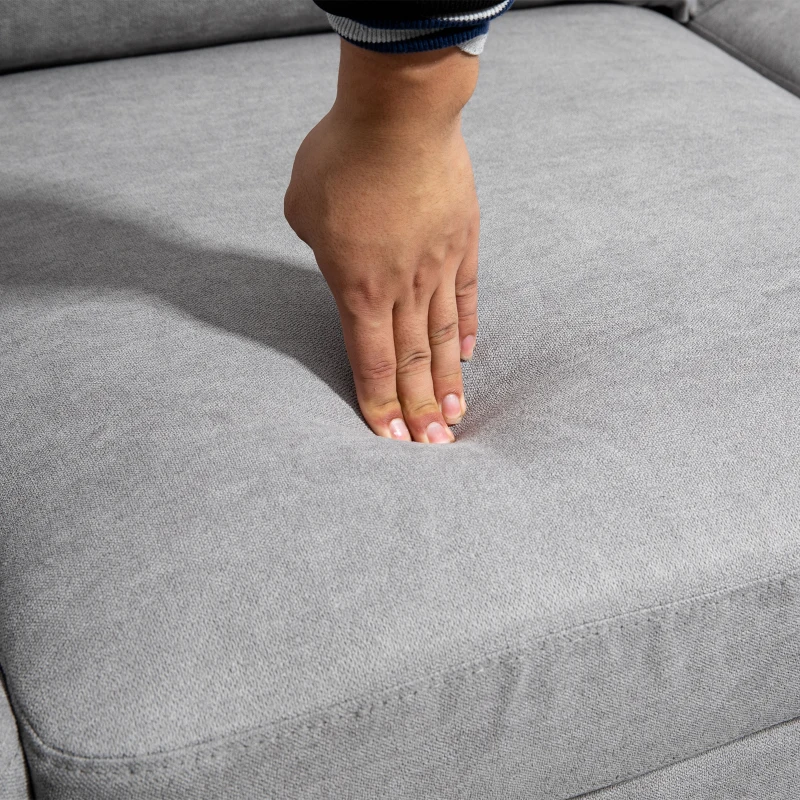 HOMCOM Canapé d'angle 3 Places méridienne réversible droite ou gauche, salon, grand confort Tissu Polyester Gris Clair